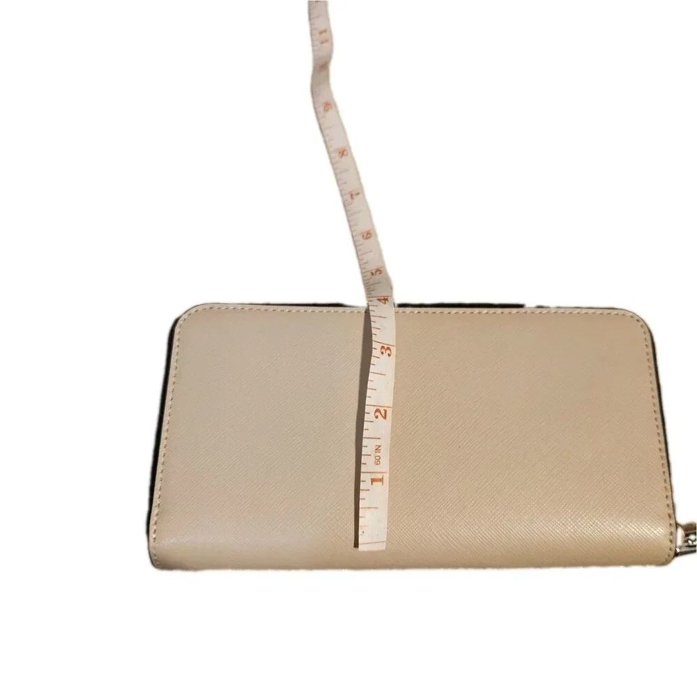 NWT Kate Spade Continental Wallet Beige Black Leather Zip Around Slim